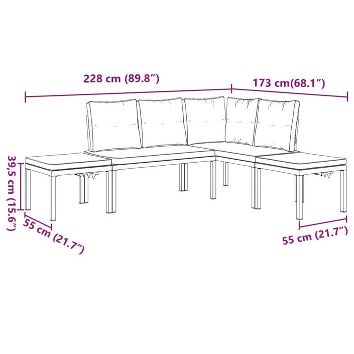 Salon de jardin avec coussins 4 pcs noir acier enduit de poudre - Photo n°9