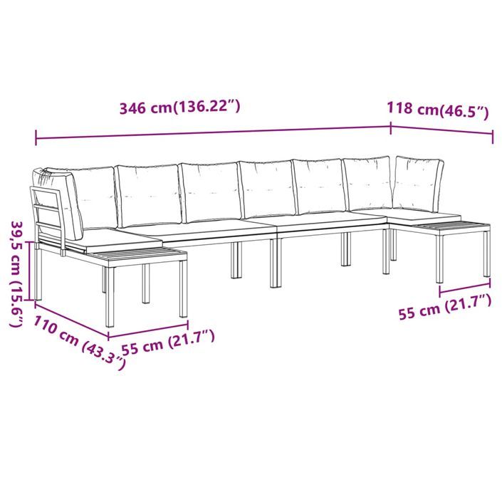 Salon de jardin avec coussins 4 pcs noir acier enduit de poudre - Photo n°8