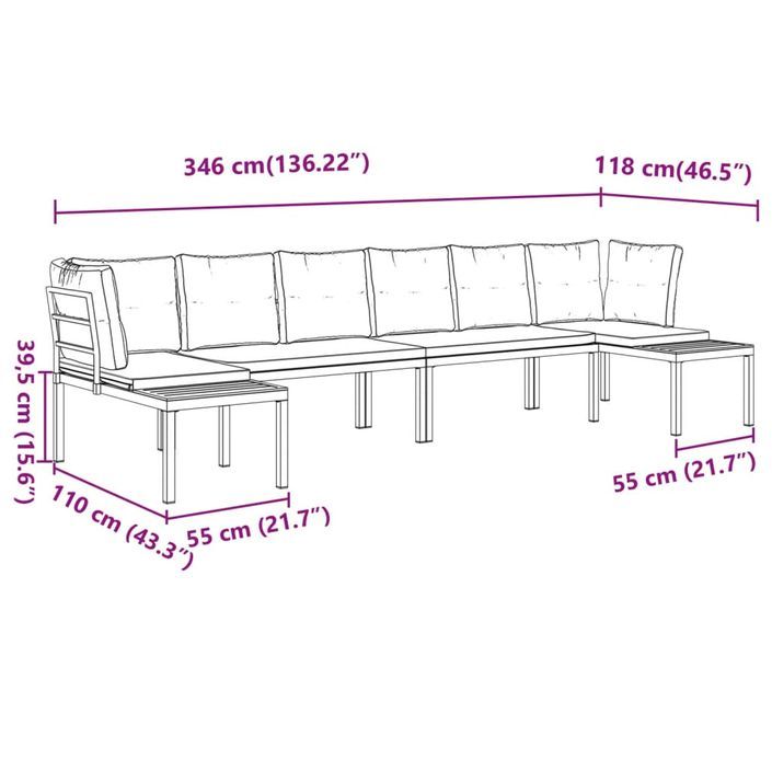 Salon de jardin avec coussins 4 pcs noir acier enduit de poudre - Photo n°8