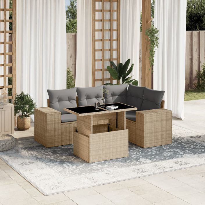 Salon de jardin avec coussins 5 pcs beige résine tressée - Photo n°1