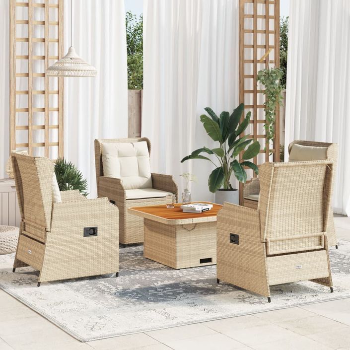 Salon de jardin avec coussins 5 pcs beige résine tressée - Photo n°1