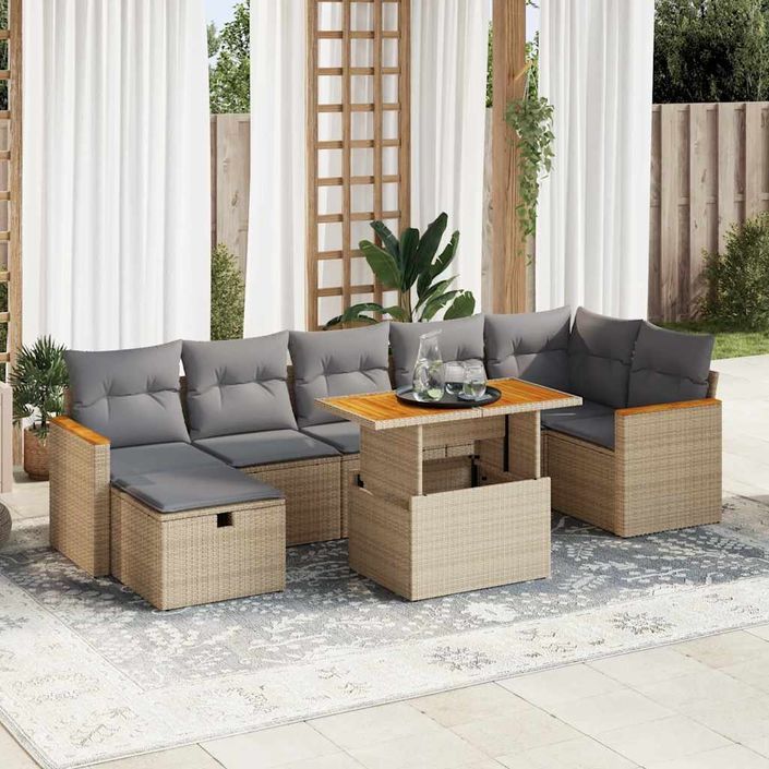 Salon de jardin avec coussins 5 pcs beige résine tressée - Photo n°1