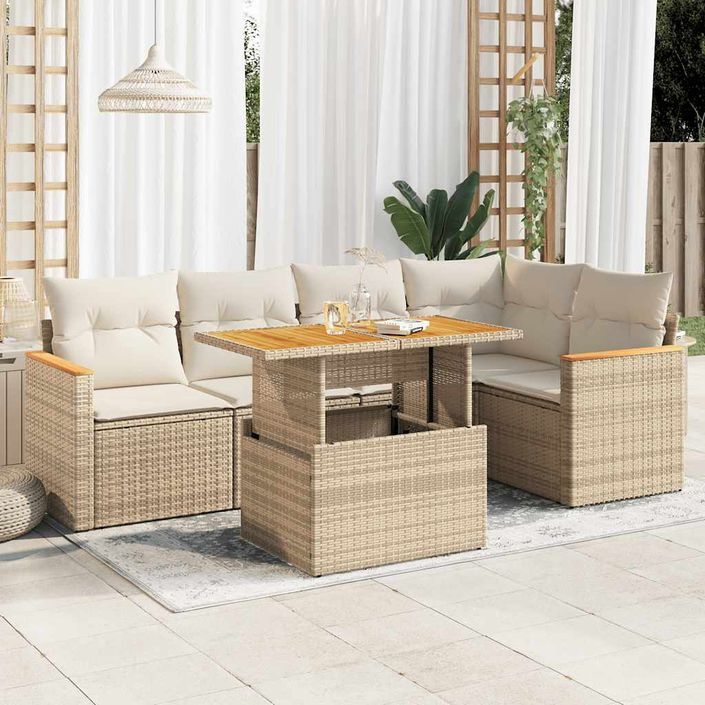 Salon de jardin avec coussins 5 pcs beige résine tressée acacia - Photo n°1