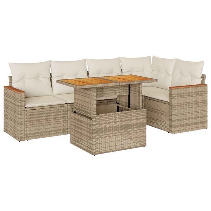 Salon de jardin avec coussins 5 pcs beige résine tressée acacia - Photo n°2