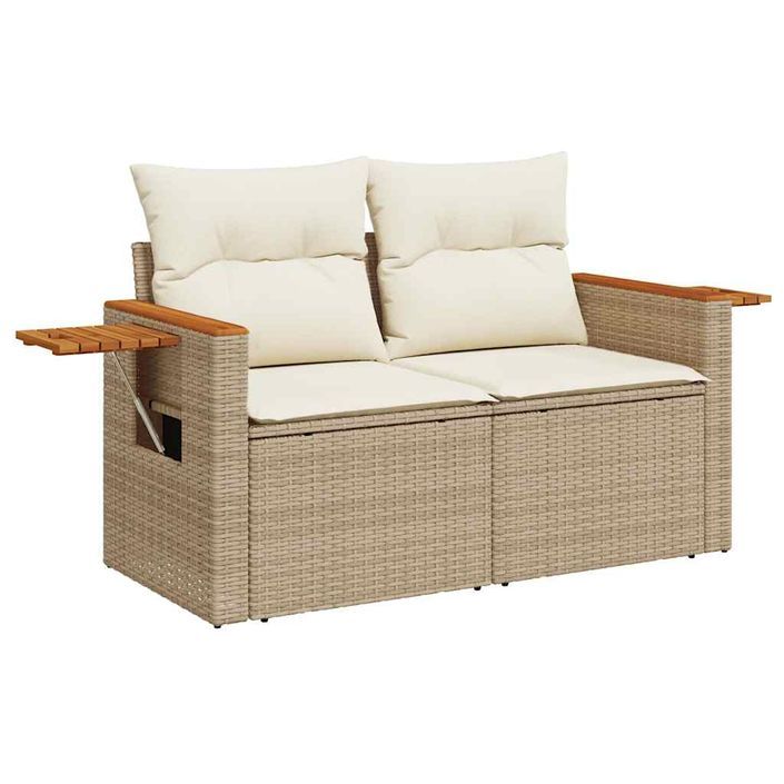 Salon de jardin avec coussins 5 pcs beige résine tressée acacia - Photo n°5