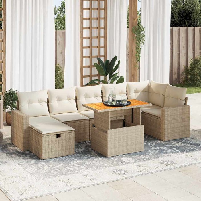 Salon de jardin avec coussins 5 pcs beige résine tressée acacia - Photo n°1