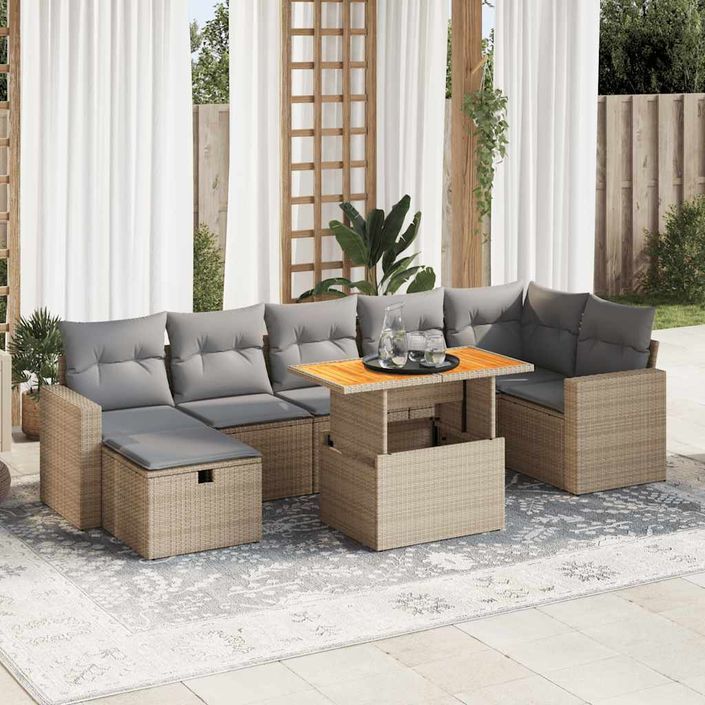 Salon de jardin avec coussins 5 pcs beige résine tressée acacia - Photo n°1