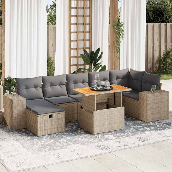 Salon de jardin avec coussins 5 pcs beige résine tressée acacia - Photo n°1