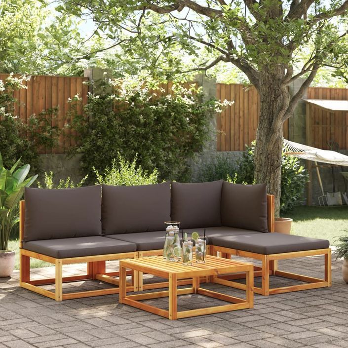 Salon de jardin avec coussins 5 pcs Bois d'acacia solide - Photo n°1