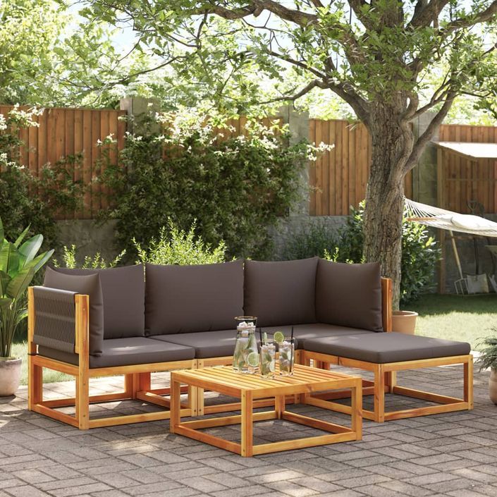 Salon de jardin avec coussins 5 pcs Bois d'acacia solide - Photo n°1