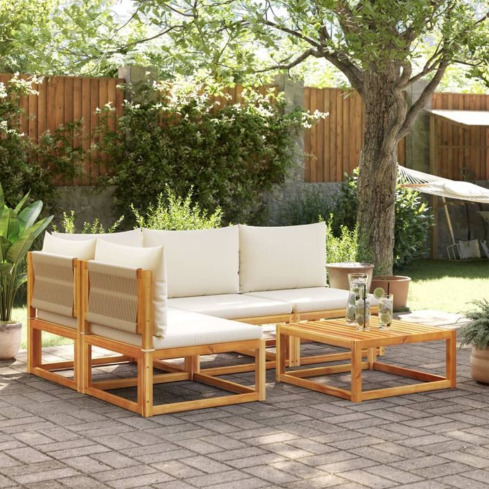 Salon de jardin avec coussins 5 pcs Bois d'acacia solide - Photo n°1