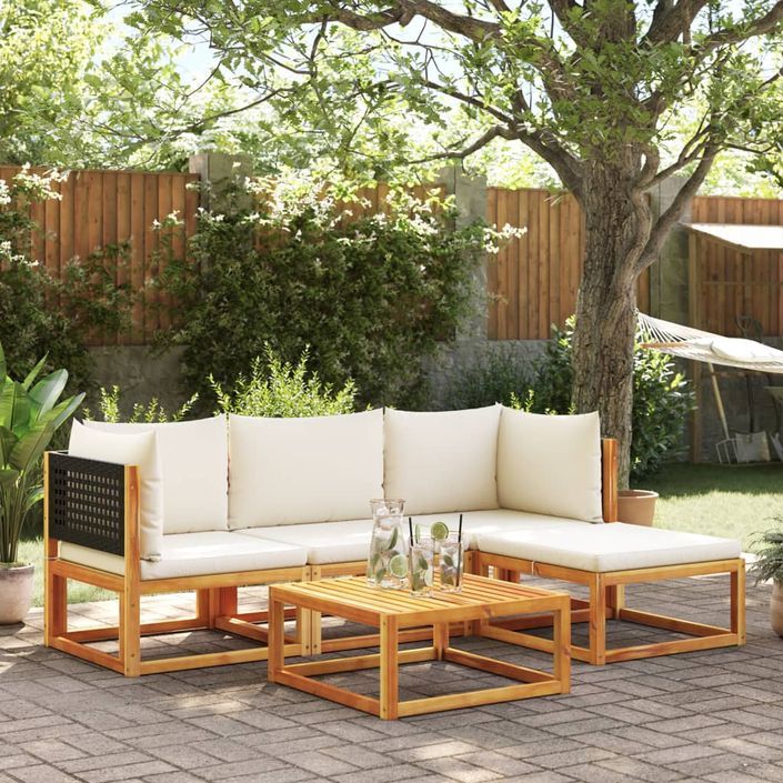 Salon de jardin avec coussins 5 pcs Bois d'acacia solide - Photo n°1