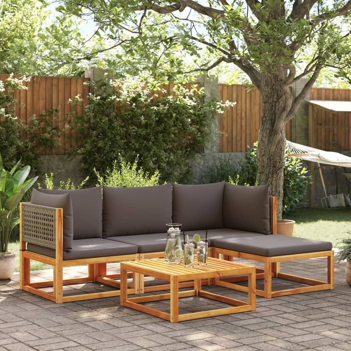 Salon de jardin avec coussins 5 pcs Bois d'acacia solide - Photo n°1