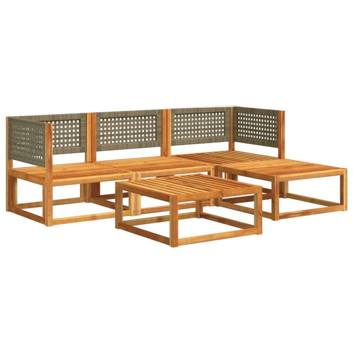 Salon de jardin avec coussins 5 pcs Bois d'acacia solide - Photo n°3