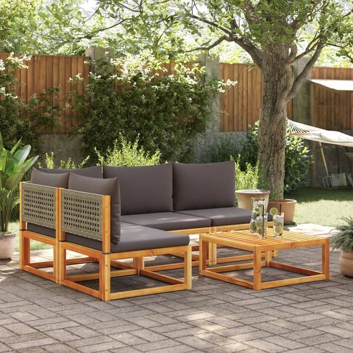 Salon de jardin avec coussins 5 pcs Bois d'acacia solide - Photo n°1