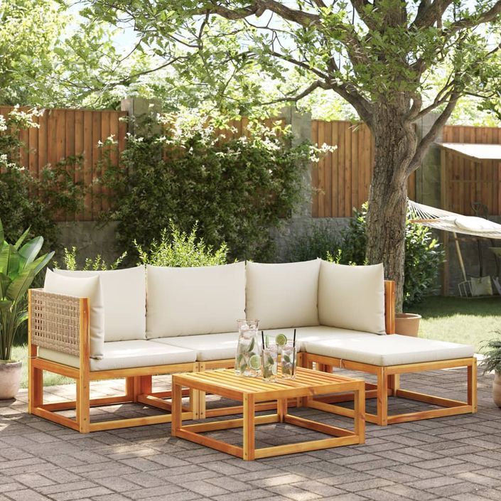 Salon de jardin avec coussins 5 pcs Bois d'acacia solide - Photo n°1