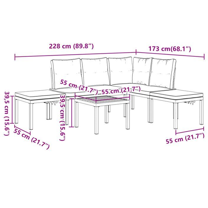 Salon de jardin avec coussins 5 pcs noir acier enduit de poudre - Photo n°10