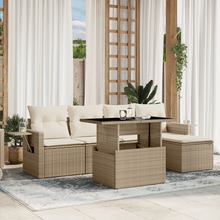 Salon de jardin avec coussins 6 pcs beige résine tressée - Photo n°1