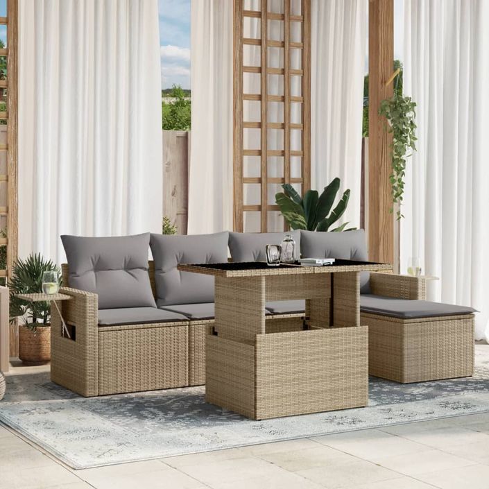 Salon de jardin avec coussins 6 pcs beige résine tressée - Photo n°1