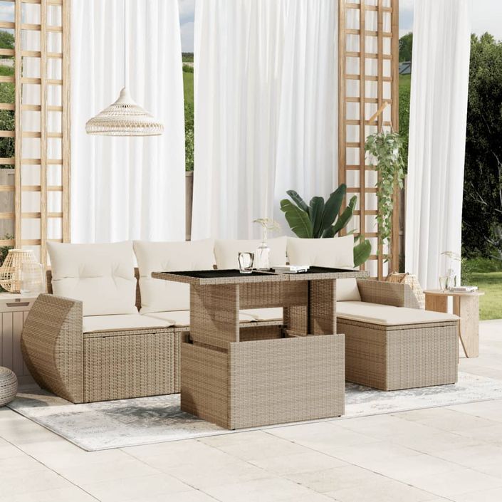 Salon de jardin avec coussins 6 pcs beige résine tressée - Photo n°1