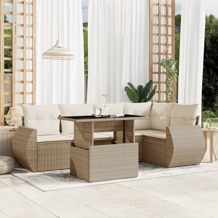 Salon de jardin avec coussins 6 pcs beige résine tressée - Photo n°1