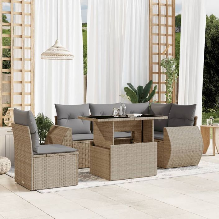 Salon de jardin avec coussins 6 pcs beige résine tressée - Photo n°1