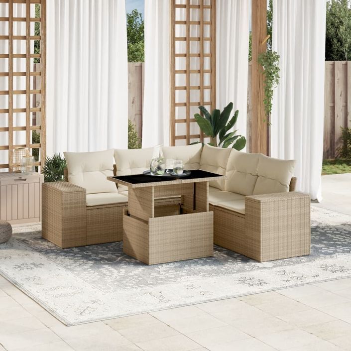 Salon de jardin avec coussins 6 pcs beige résine tressée - Photo n°1