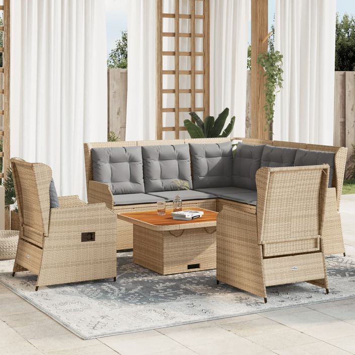 Salon de jardin avec coussins 6 pcs beige résine tressée - Photo n°1