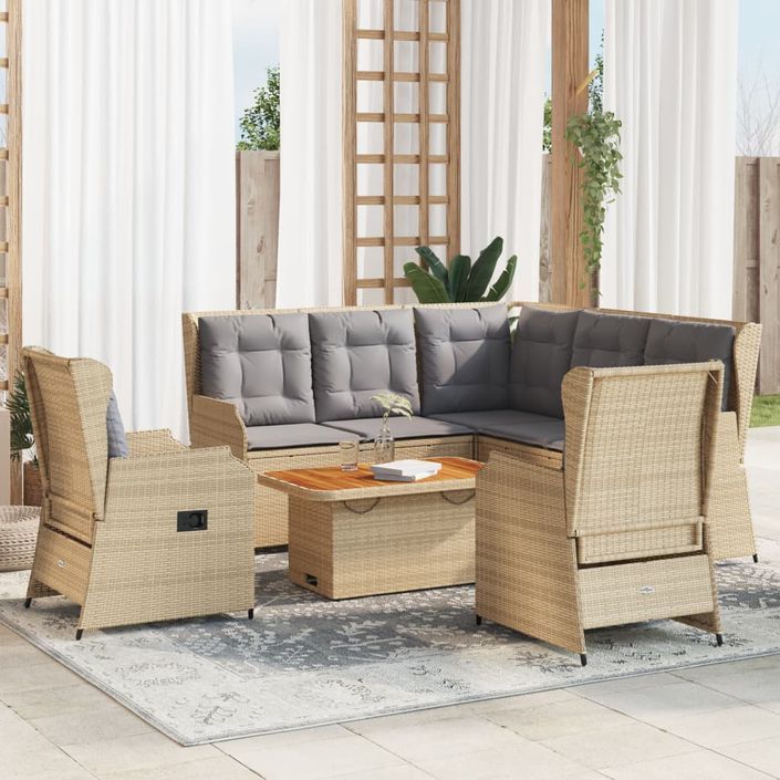 Salon de jardin avec coussins 6 pcs beige résine tressée - Photo n°1