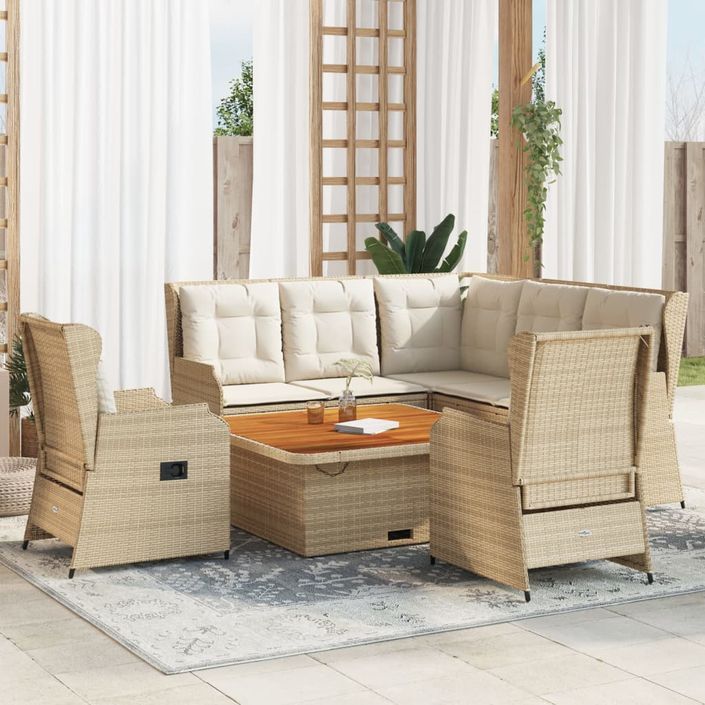 Salon de jardin avec coussins 6 pcs beige résine tressée - Photo n°1