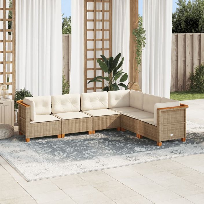 Salon de jardin avec coussins 6 pcs beige résine tressée - Photo n°1