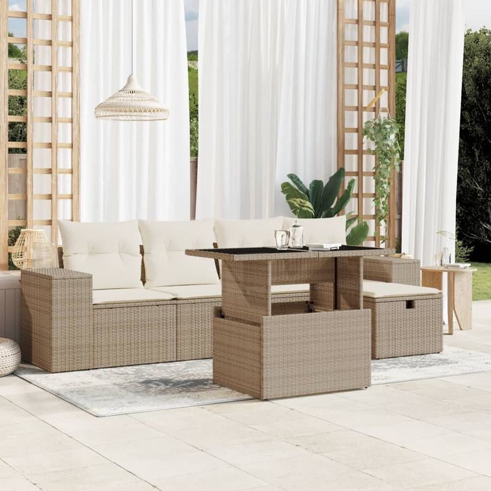 Salon de jardin avec coussins 6 pcs beige résine tressée - Photo n°1