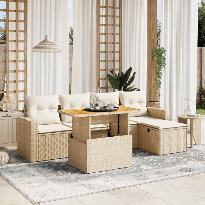 Salon de jardin avec coussins 6 pcs beige résine tressée - Photo n°1