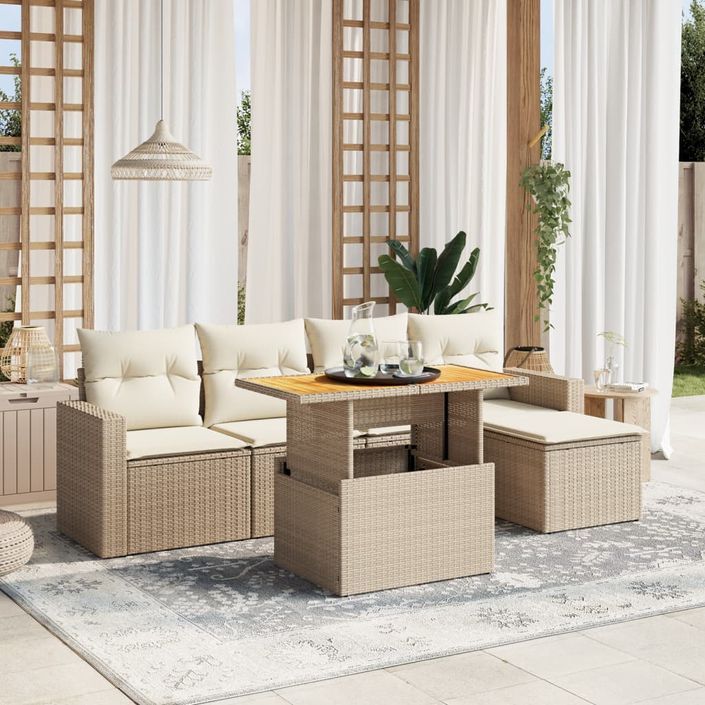 Salon de jardin avec coussins 6 pcs beige résine tressée - Photo n°1