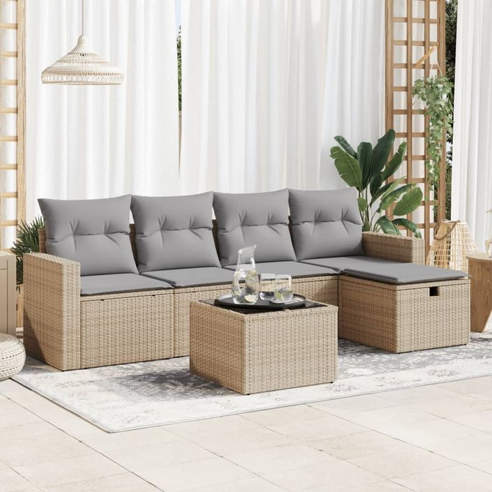 Salon de jardin avec coussins 6 pcs beige résine tressée - Photo n°1