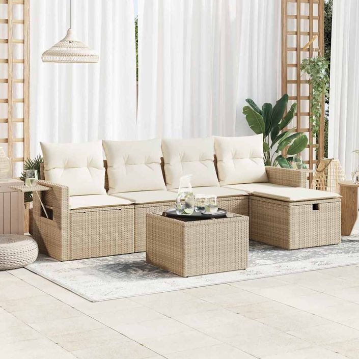 Salon de jardin avec coussins 6 pcs beige résine tressée - Photo n°1