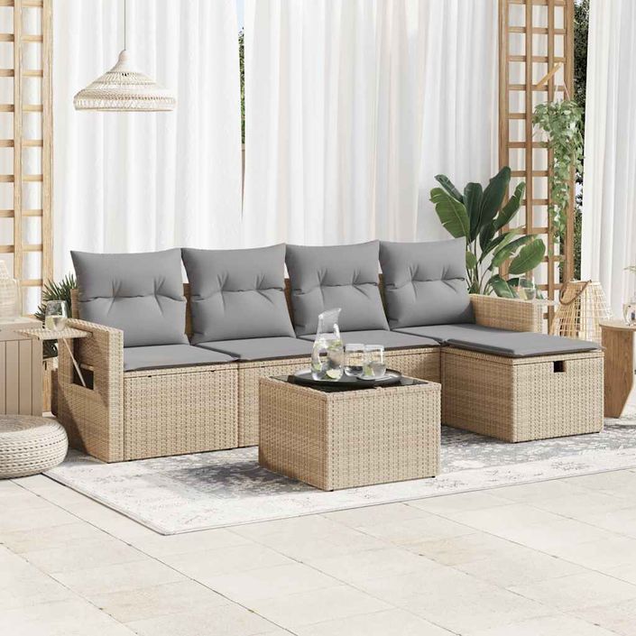 Salon de jardin avec coussins 6 pcs beige résine tressée - Photo n°1