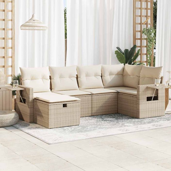 Salon de jardin avec coussins 6 pcs beige résine tressée - Photo n°1