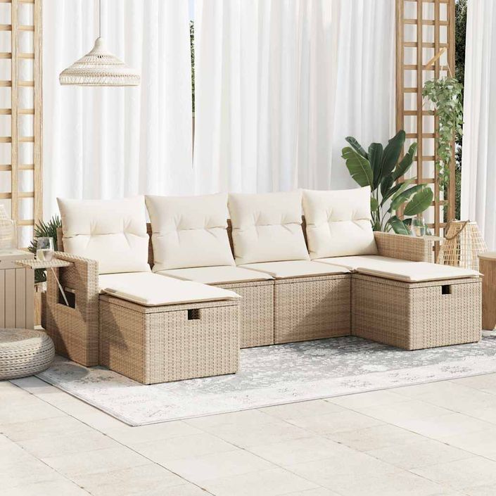 Salon de jardin avec coussins 6 pcs beige résine tressée - Photo n°1