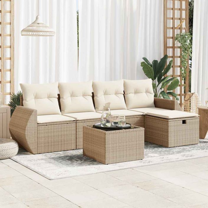 Salon de jardin avec coussins 6 pcs beige résine tressée - Photo n°1