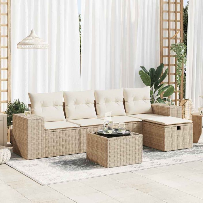 Salon de jardin avec coussins 6 pcs beige résine tressée - Photo n°1