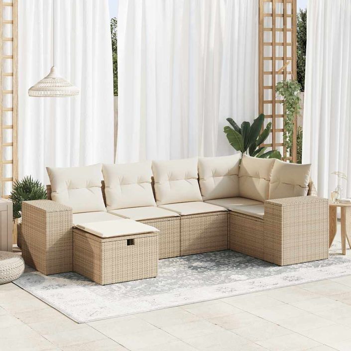 Salon de jardin avec coussins 6 pcs beige résine tressée - Photo n°1