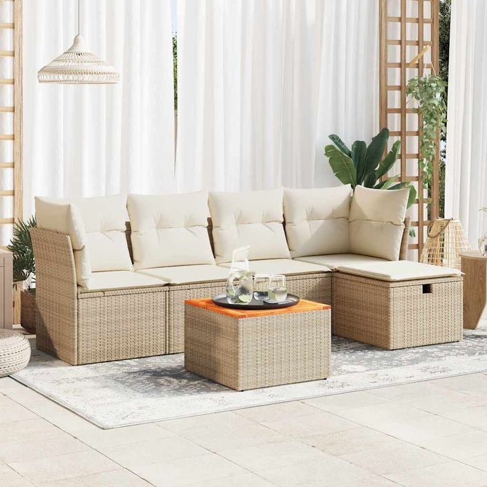 Salon de jardin avec coussins 6 pcs beige résine tressée - Photo n°1