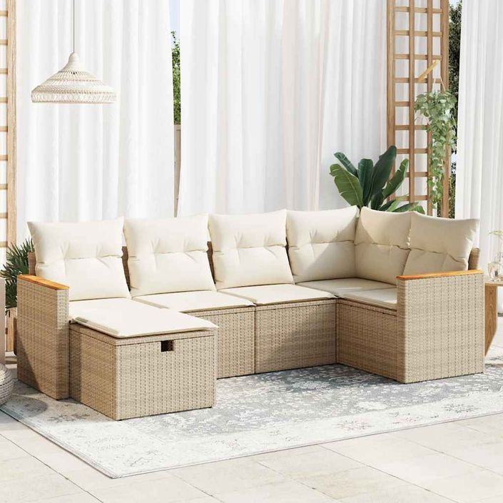 Salon de jardin avec coussins 6 pcs beige résine tressée - Photo n°1