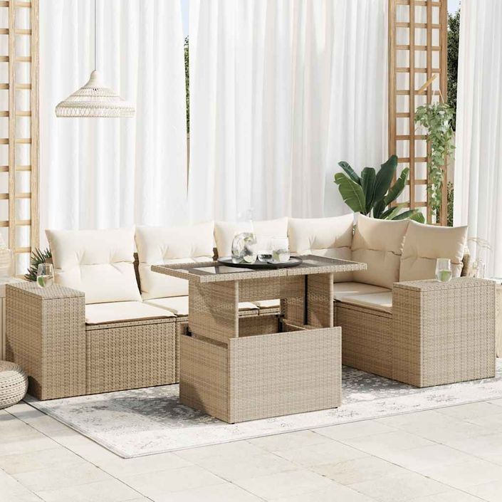 Salon de jardin avec coussins 6 pcs beige résine tressée - Photo n°1