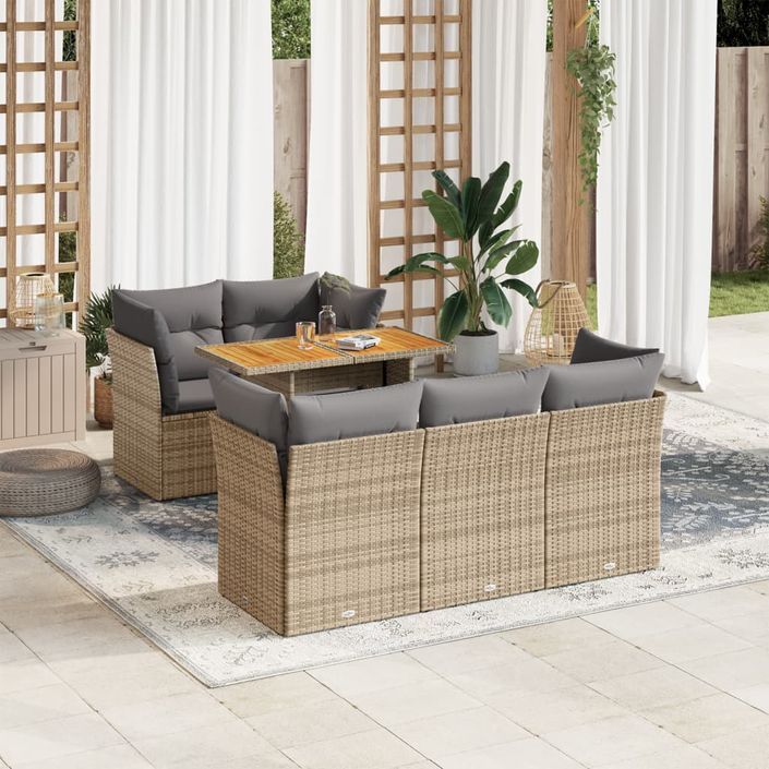 Salon de jardin avec coussins 6 pcs beige résine tressée - Photo n°1