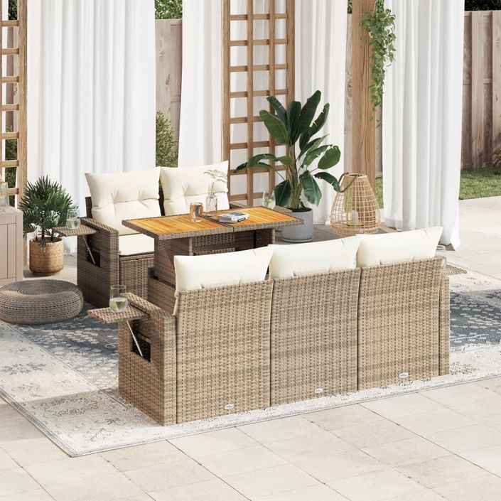 Salon de jardin avec coussins 6 pcs beige résine tressée - Photo n°1