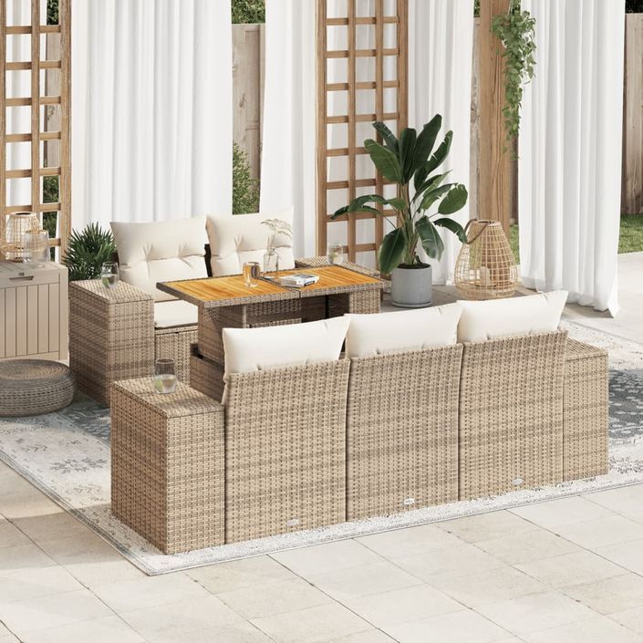 Salon de jardin avec coussins 6 pcs beige résine tressée - Photo n°1