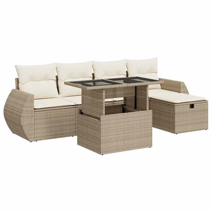 Salon de jardin avec coussins 6 pcs beige résine tressée - Photo n°2