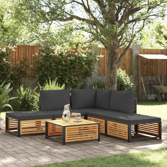 Salon de jardin avec coussins 6 pcs bois d'acacia solide - Photo n°1